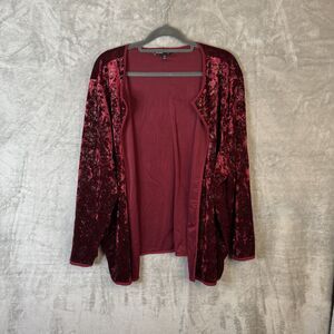 LuLaRoe Elegant Sz 3XL Red Crushed Velvet Glitter Open Front Cardigan Holiday